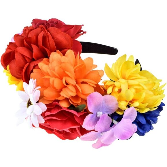 Rose Flower Crown Headband Handmade Polyester Colorful Festival Party Accessory